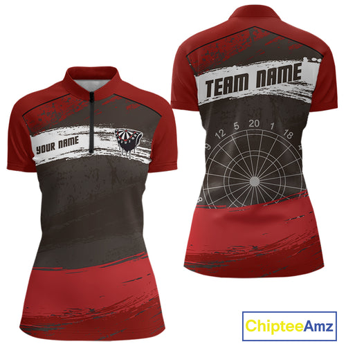 Custom Grunge Black And Red Dripping Dartboard Dart Team Women Quarter-ZipShirt NYN1547
