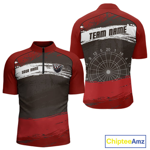 Custom Grunge Black And Red Dripping Dartboard Dart Team Men Quarter-Zip Shirt NYN1547