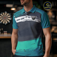 Load image into Gallery viewer, Custom Grunge Black And Turquoise Dripping Dartboard Dart Team Men Polo Shirt NYN1548