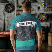 Load image into Gallery viewer, Custom Grunge Black And Turquoise Dripping Dartboard Dart Team Men Polo Shirt NYN1548