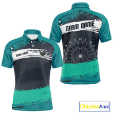 Load image into Gallery viewer, Custom Grunge Black And Turquoise Dripping Dartboard Dart Team Men Polo Shirt NYN1548