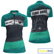 Load image into Gallery viewer, Custom Grunge Black And Turquoise Dripping Dartboard Dart Team Women Quarter-Zip Shirt NYN1548