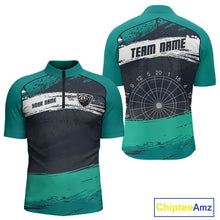 Load image into Gallery viewer, Custom Grunge Black And Turquoise Dripping Dartboard Dart Team Men Quarter-Zip Shirt NYN1548