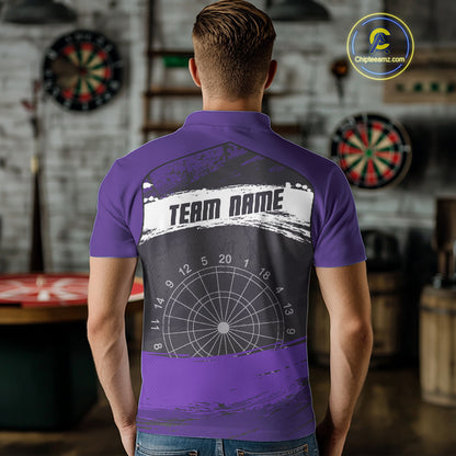 Custom Grunge Black And Purple Dripping Dartboard Dart Team Men Polo Shirt NYN1549