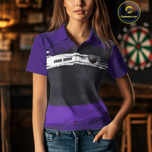 Custom Grunge Black And Purple Dripping Dartboard Dart Team Women Polo Shirt NYN1549