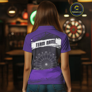 Custom Grunge Black And Purple Dripping Dartboard Dart Team Women Polo Shirt NYN1549