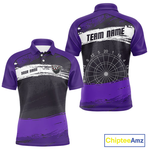 Custom Grunge Black And Purple Dripping Dartboard Dart Team Men Polo Shirt NYN1549