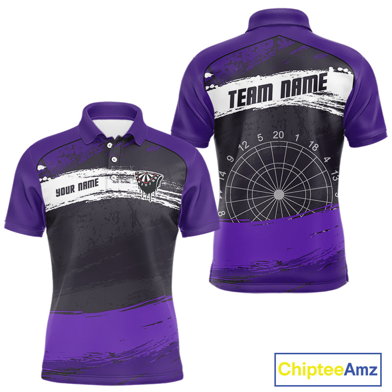Custom Grunge Black And Purple Dripping Dartboard Dart Team Men Polo Shirt NYN1549