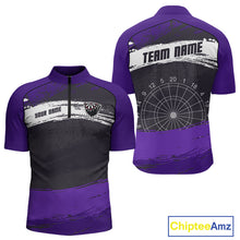 Load image into Gallery viewer, Custom Grunge Black And Purple Dripping Dartboard Dart Team Men Quarter-Zip Shirt NYN1549