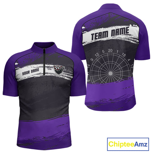 Custom Grunge Black And Purple Dripping Dartboard Dart Team Men Quarter-Zip Shirt NYN1549