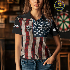 Colorful Skull Grunge Dartboard US Flag Dart Women Polo Shirt, Patriotic Dart Jerseys NYN1556