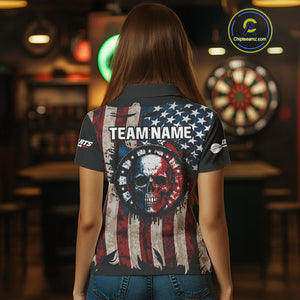 Colorful Skull Grunge Dartboard US Flag Dart Women Polo Shirt, Patriotic Dart Jerseys NYN1556