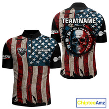 Load image into Gallery viewer, Colorful Skull Grunge Dartboard US Flag Dart Men Quarter-Zip Shirt, Patriotic Dart Jerseys NYN1556