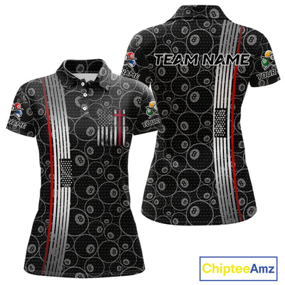 Cross US Flag 8 Ball Women's Billiard Shirts Personalized Patriotic Billiard Team Shirts NYN2322