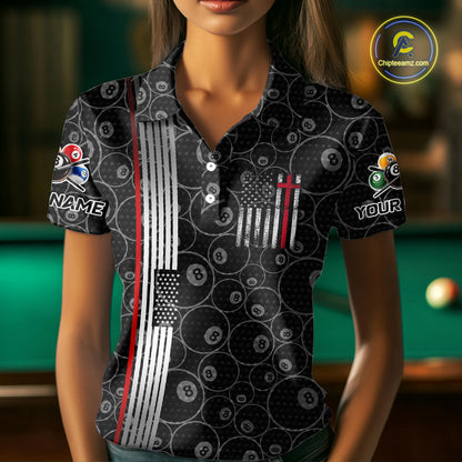 Cross US Flag 8 Ball Women's Billiard Shirts Personalized Patriotic Billiard Team Shirts NYN2322