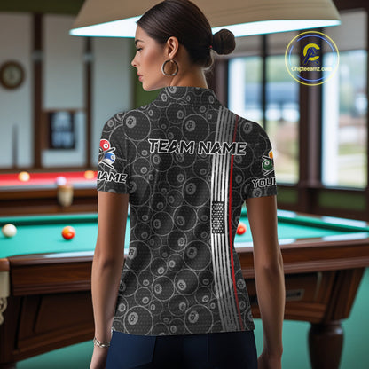 Cross US Flag 8 Ball Women's Billiard Shirts Personalized Patriotic Billiard Team Shirts NYN2322