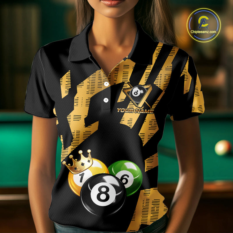 Gold Crown Ball Billiard Ball Shirts For Women Personalized Attire Billiard Team Shirts NYN2324