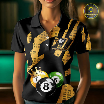 Gold Crown Ball Billiard Ball Shirts For Women Personalized Attire Billiard Team Shirts NYN2324