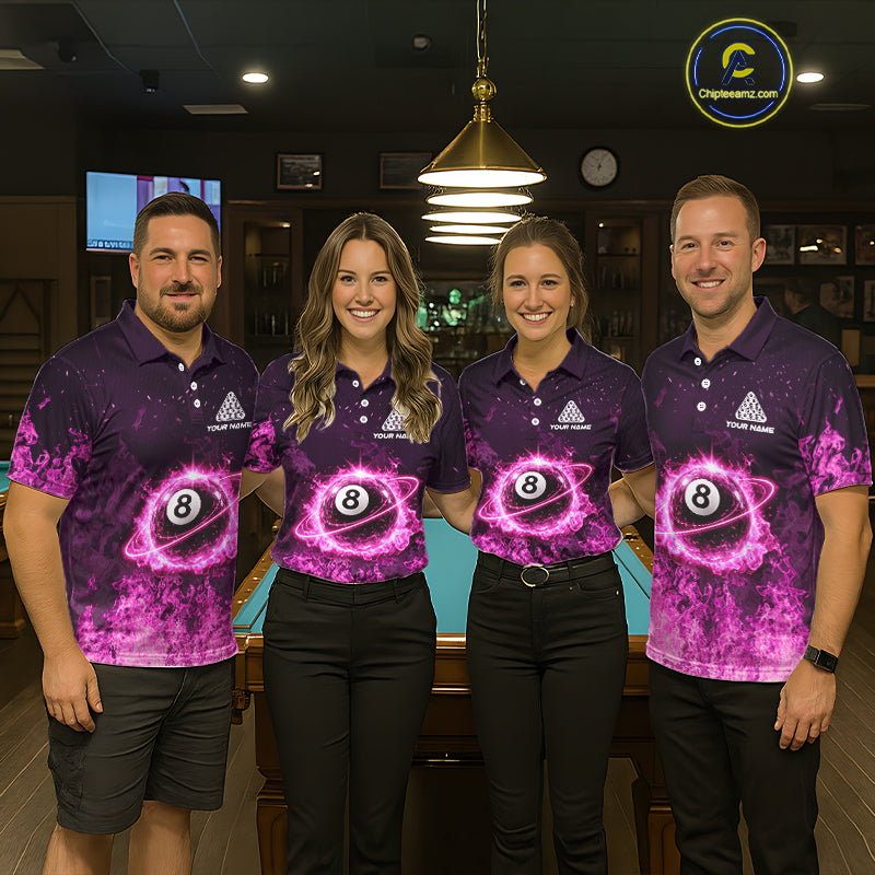 Custom Pink Flaming 8 Ball Light Men's Billiard Shirts Personalized Billiard Attire Gifts NYN2325