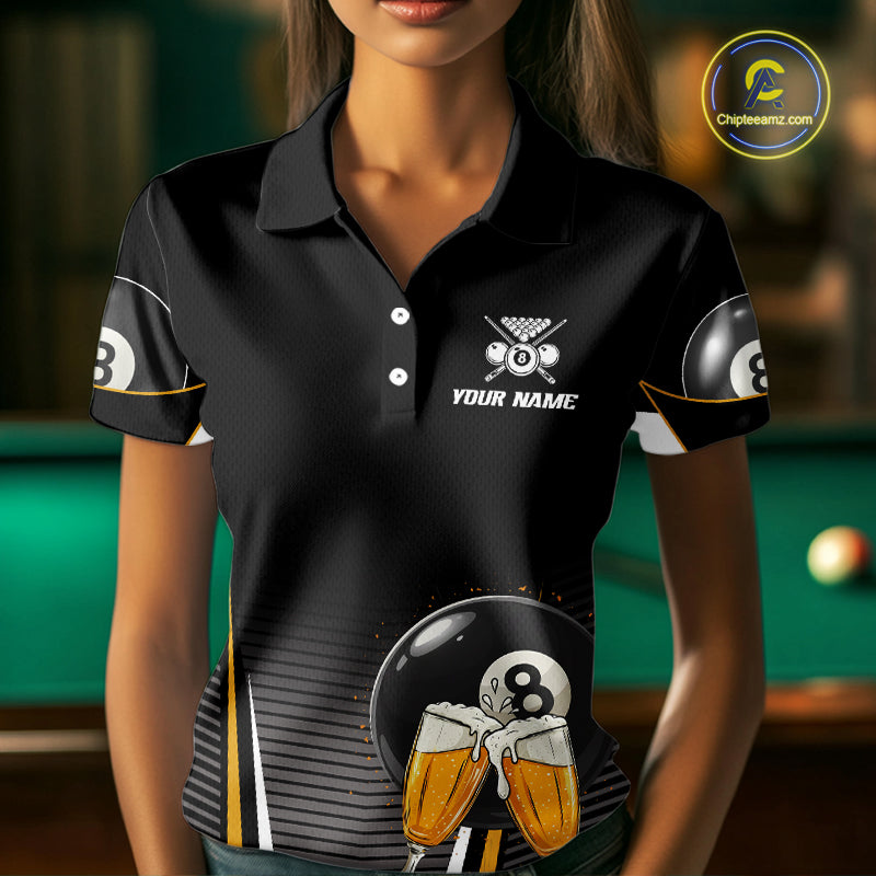 Custom Funny Cheer Beer & 8 Ball Women's Billiard Shirts Personalized Billiard Apparel Gifts NYN2326
