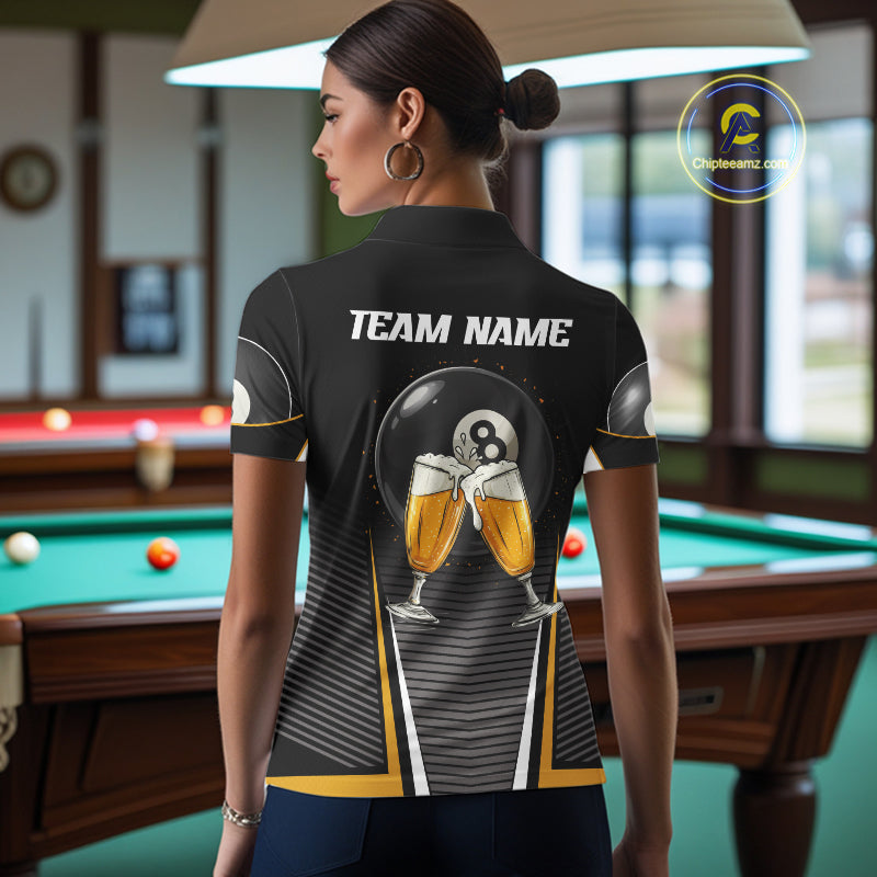 Custom Funny Cheer Beer & 8 Ball Women's Billiard Shirts Personalized Billiard Apparel Gifts NYN2326