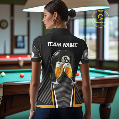 Custom Funny Cheer Beer & 8 Ball Women's Billiard Shirts Personalized Billiard Apparel Gifts NYN2326