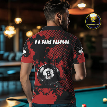 Custom Red Grunge Ball Billiard Shirts For Men Personalized Ball 8 Billiard Attire Gifts NYN2328