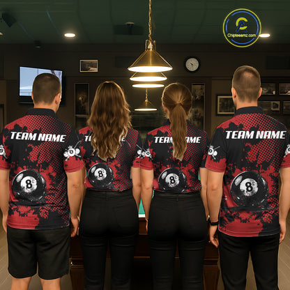 Custom Red Grunge Ball Billiard Shirts For Men Personalized Ball 8 Billiard Attire Gifts NYN2328