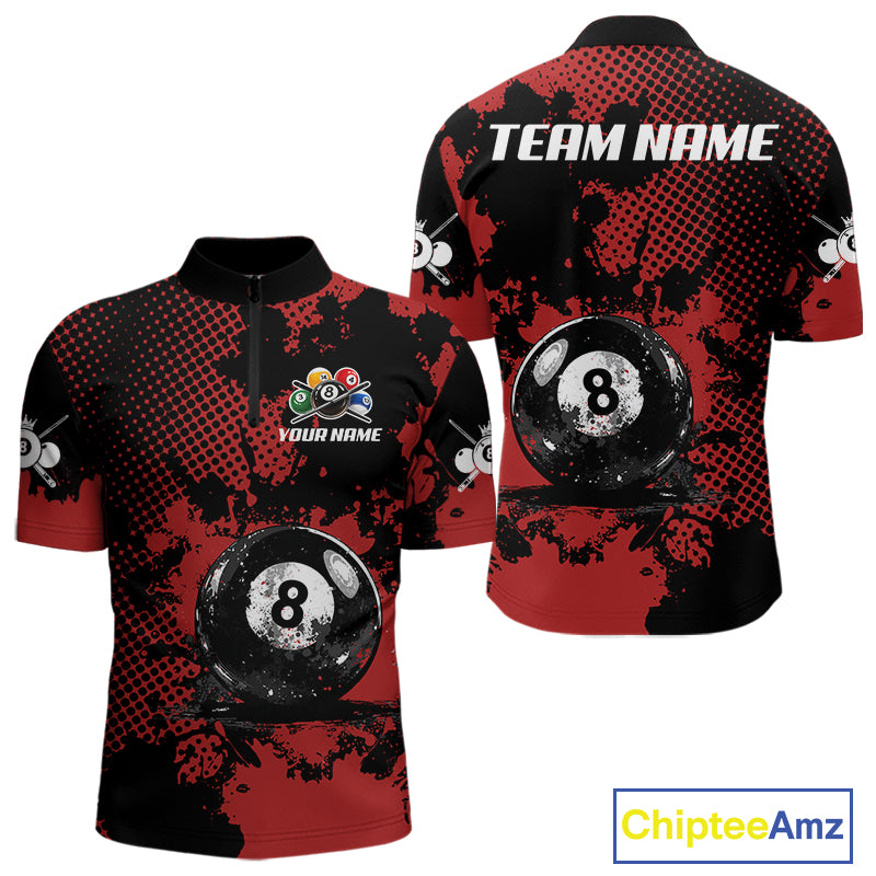 Custom Red Grunge Ball Billiard Shirts For Men Personalized Ball 8 Billiard Attire Gifts NYN2328