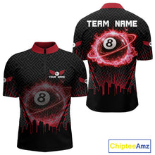 Load image into Gallery viewer, Black &amp; Red Flaming 8 Ball Light Men's Billiard Shirts Personalized Billiard Team Attire NYN2329