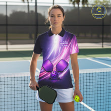 Load image into Gallery viewer, Custom Lightning Purple And Pink Pickleball T-Shirt For Women Pickleball Ball &amp; Paddle Jersey NYN2578