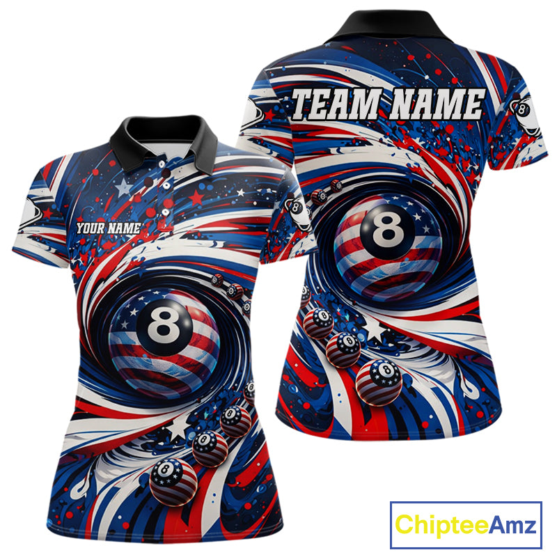 Custom US Flag Pool 8 Ball Billiard Shirt For Women Personalized Patriotic Ball Billiard Attire NYN2591