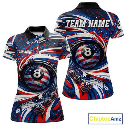 Custom US Flag Pool 8 Ball Billiard Shirt For Women Personalized Patriotic Ball Billiard Attire NYN2591