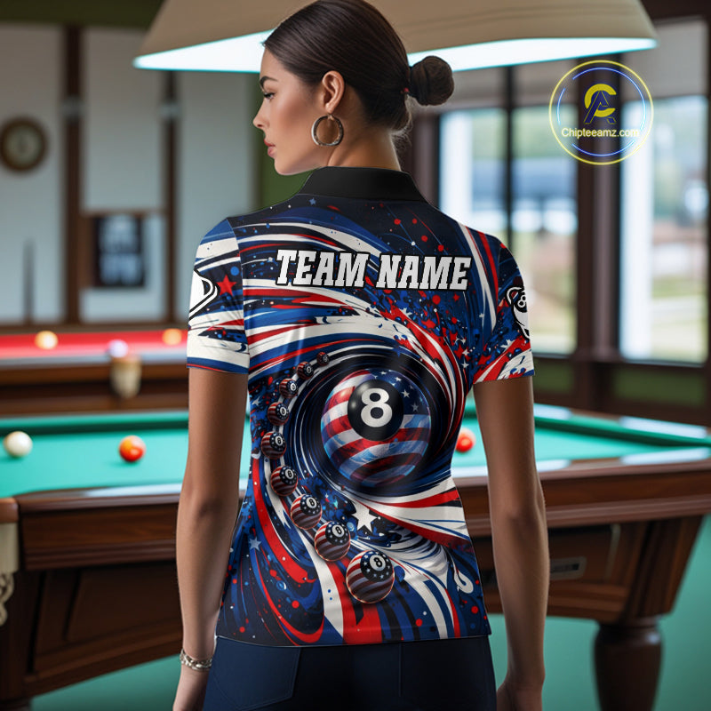 Custom US Flag Pool 8 Ball Billiard Shirt For Women Personalized Patriotic Ball Billiard Attire NYN2591