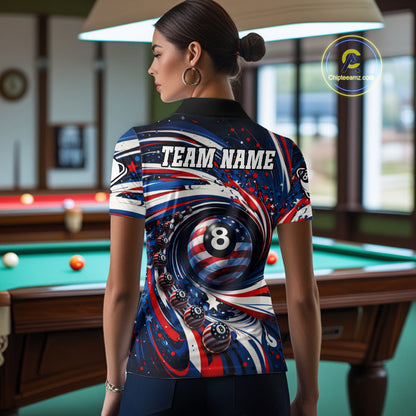 Custom US Flag Pool 8 Ball Billiard Shirt For Women Personalized Patriotic Ball Billiard Attire NYN2591