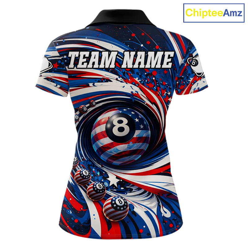 Custom US Flag Pool 8 Ball Billiard Shirt For Women Personalized Patriotic Ball Billiard Attire NYN2591