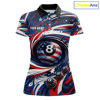 Custom US Flag Pool 8 Ball Billiard Shirt For Women Personalized Patriotic Ball Billiard Attire NYN2591