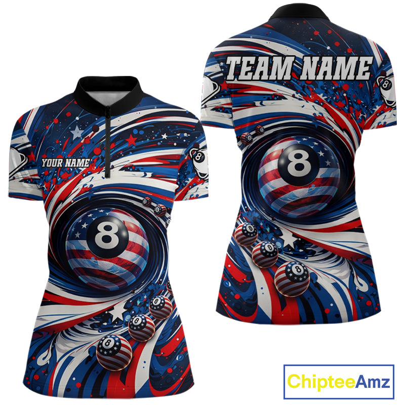 Custom US Flag Pool 8 Ball Billiard Shirt For Women Personalized Patriotic Ball Billiard Attire NYN2591