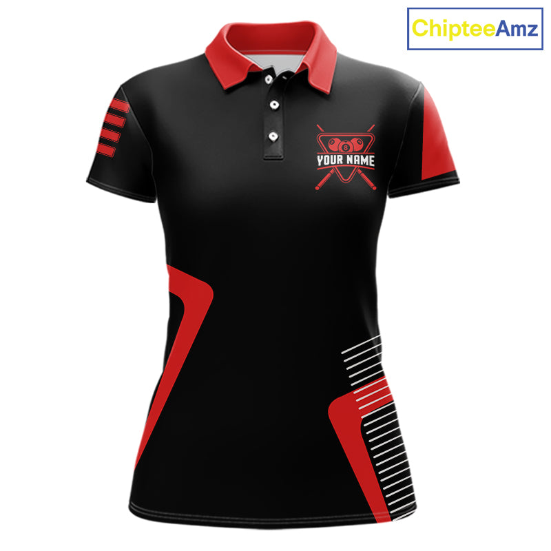 Black & Red Skull Pool 8 Ball Women Billiard Polo & 1/4-Zip Shirt Personalized Ball Billiard Attire NYN2593
