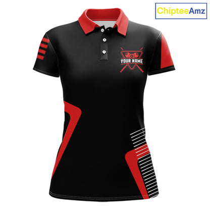 Black & Red Skull Pool 8 Ball Women Billiard Polo & 1/4-Zip Shirt Personalized Ball Billiard Attire NYN2593