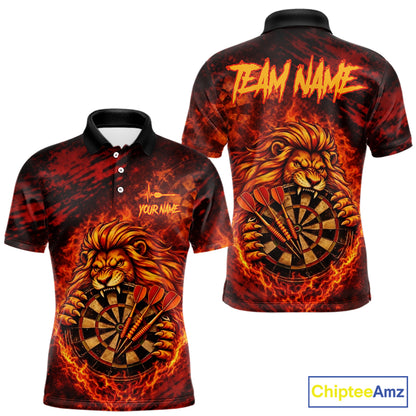Lion Fire Flame Dartboard & Arrow Men Darts Polo Shirt Personalized Red Grunge Darts Jerseys NYN2599