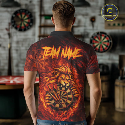 Lion Fire Flame Dartboard & Arrow Men Darts Polo Shirt Personalized Red Grunge Darts Jerseys NYN2599