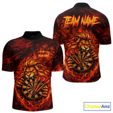 Load image into Gallery viewer, Lion Fire Flame Dartboard &amp; Arrow Men Darts 1/4-Zip Shirt Personalized Red Grunge Darts Jerseys NYN2599