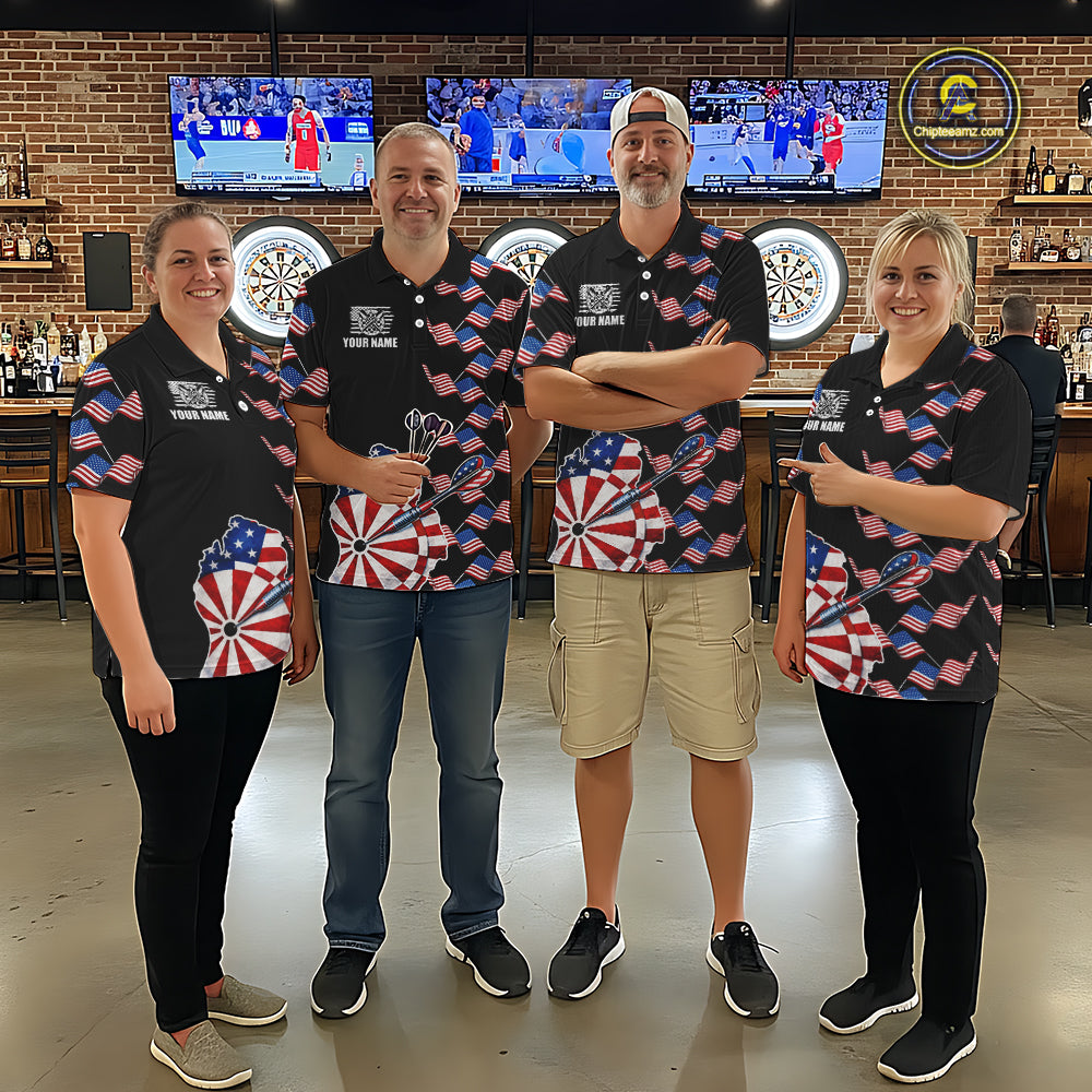 Custom American Flag Pattern Dartboard Darts Quarter-Zip Shirts For Men Patriotic Darts Team Jerseys NYN2756