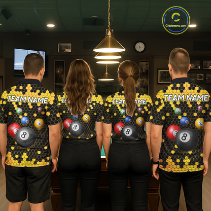 Hexagon Bee 8 Ball Pool Billiard Polo & Quarter-Zip Jerseys For Men Custom Billiard Team Appeal NYN2759