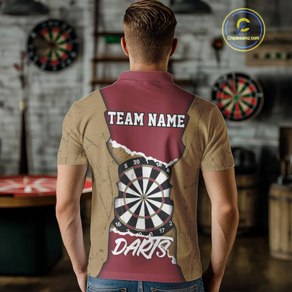 Custom Yellow&Red Grunge Style Darts Board Dart Shirts For Men, Dart Team Jerseys NYN0058