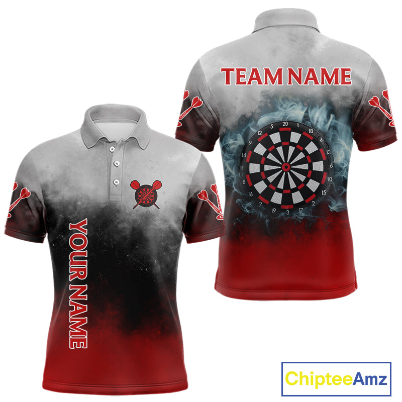 Custom Red And Blue Smoke Dartboards Dart Shirts For Men Grunge Dart Team Jerseys NYN0060