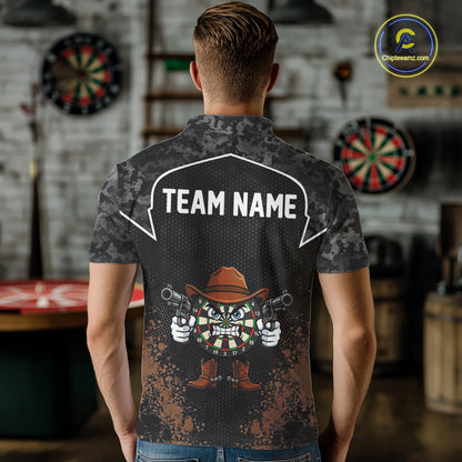 Grunge Brown Funny Dartboard Cowboy Gun Darts Shirt For Men Custom Camouflage Dart Team Jerseys NYN3163