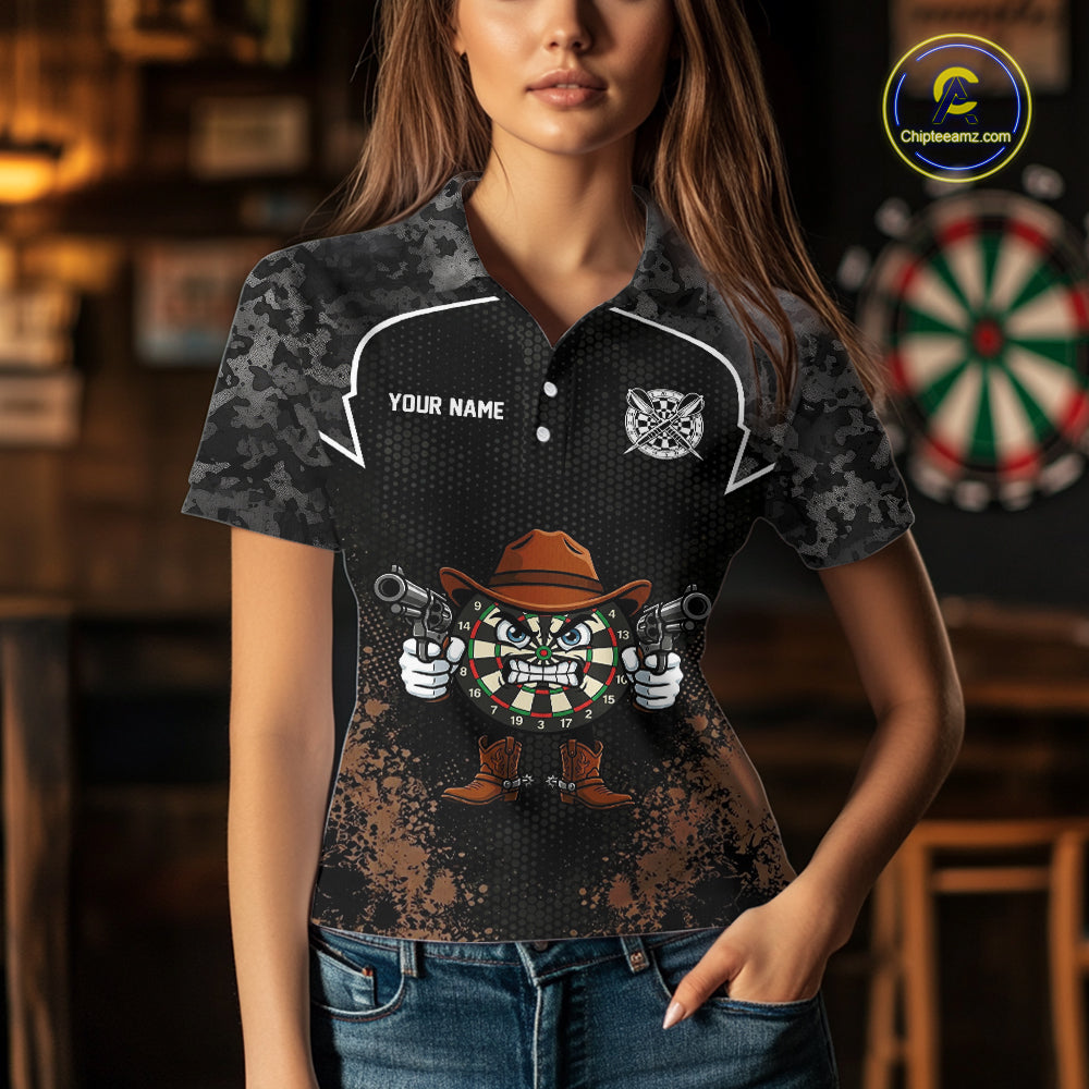Grunge Brown Funny Dartboard Cowboy Gun Darts Shirt For Women Custom Camouflage Dart Team Jerseys NYN3163