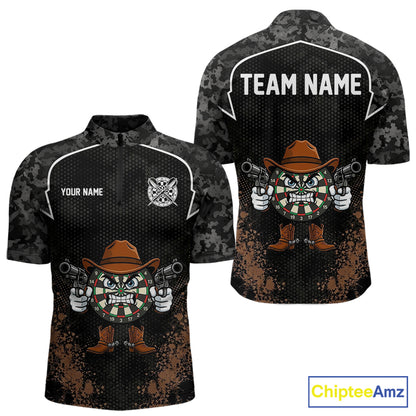 Grunge Brown Funny Dartboard Cowboy Gun Darts Shirt For Men Custom Camouflage Dart Team Jerseys NYN3163